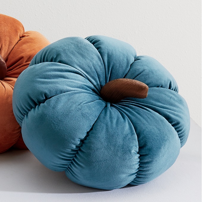 Stuffed Pumpkin Pillow, Teal, large