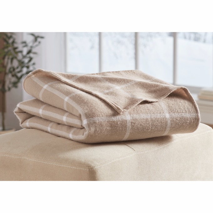 Windowpane Wool Blanket, Taupe, large