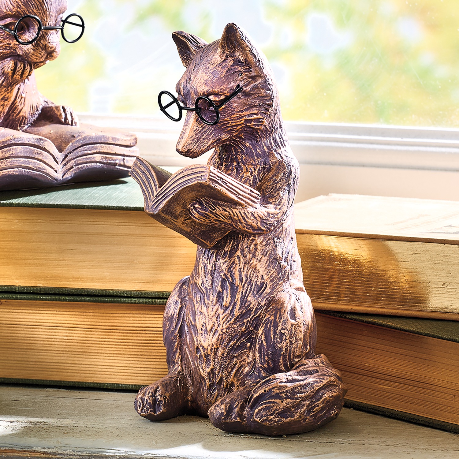 Hand-Painted Resin Reading Critter Figurine - Fox or Squirrel with