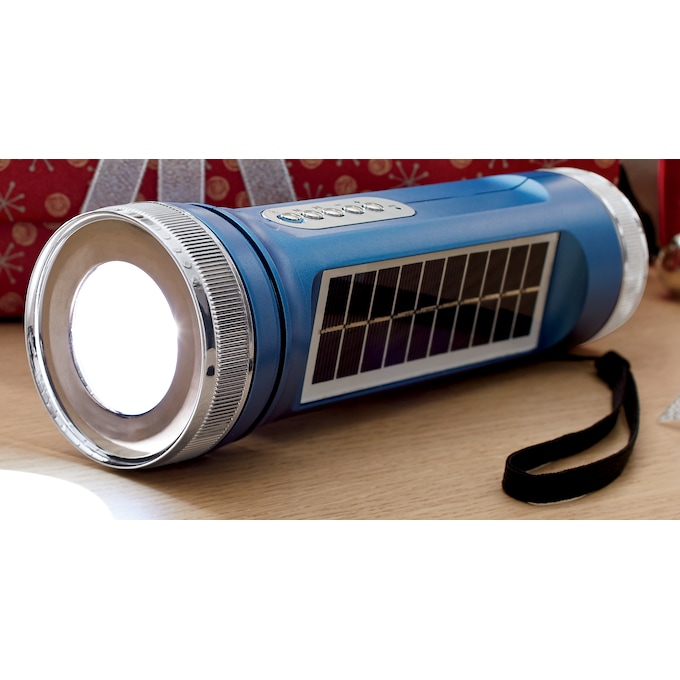 Flashlight Radio with Solar Power, Blue, large