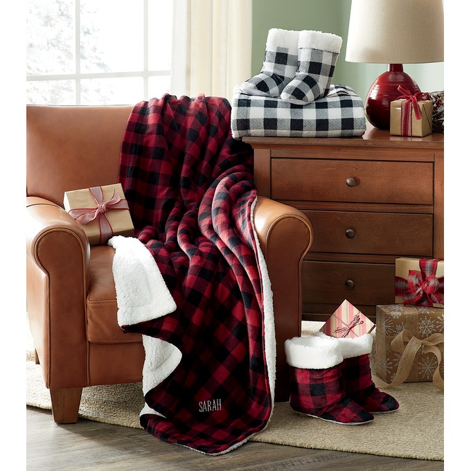 Buffalo Plaid Throw and Bootie Set, , large