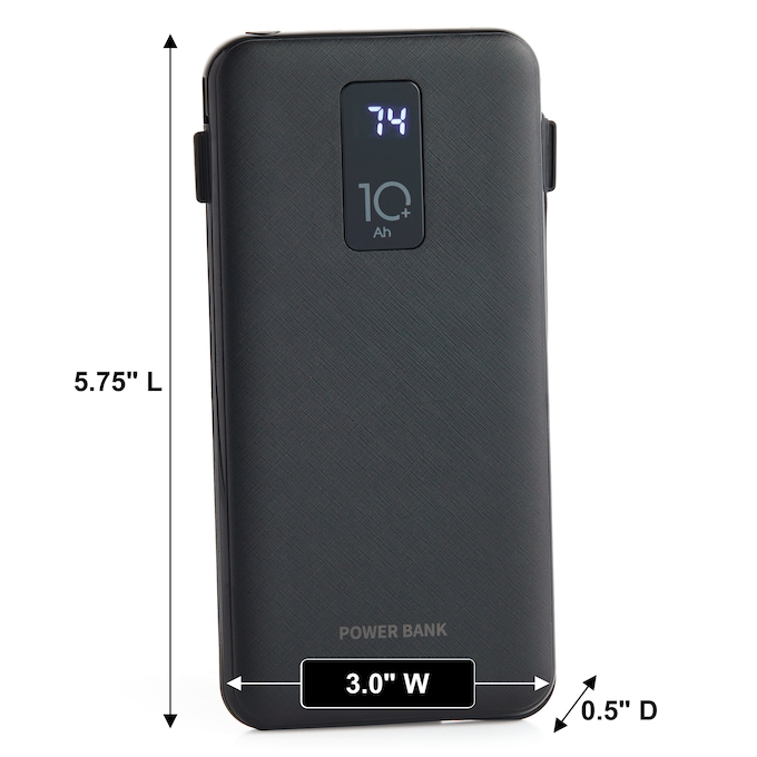 10,000mAh Portable Power Bank with Built-In USB-C, Micro USB and Lightning Cables, Black, large