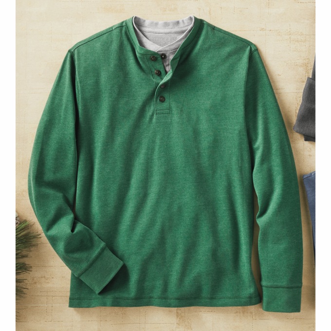 Thermal Henley, Hunter Green Heather, large