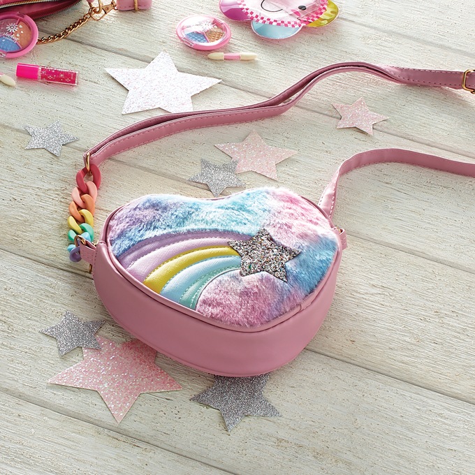 Kids&rsquo; Fuzzy Crossbody Purse with Makeup, , large