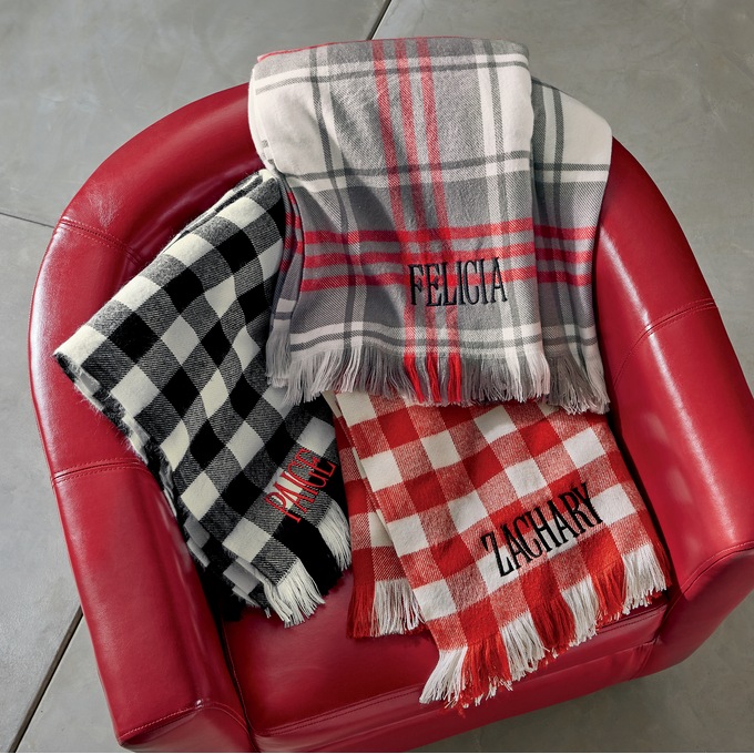 Plaid Fringed Throw, , large