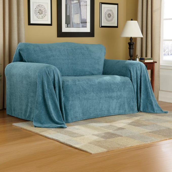 Textured Plush Furniture Throw, Teal, large