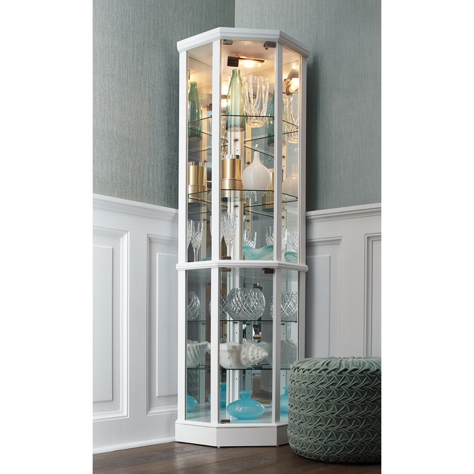 Lighted corner top curio cabinet