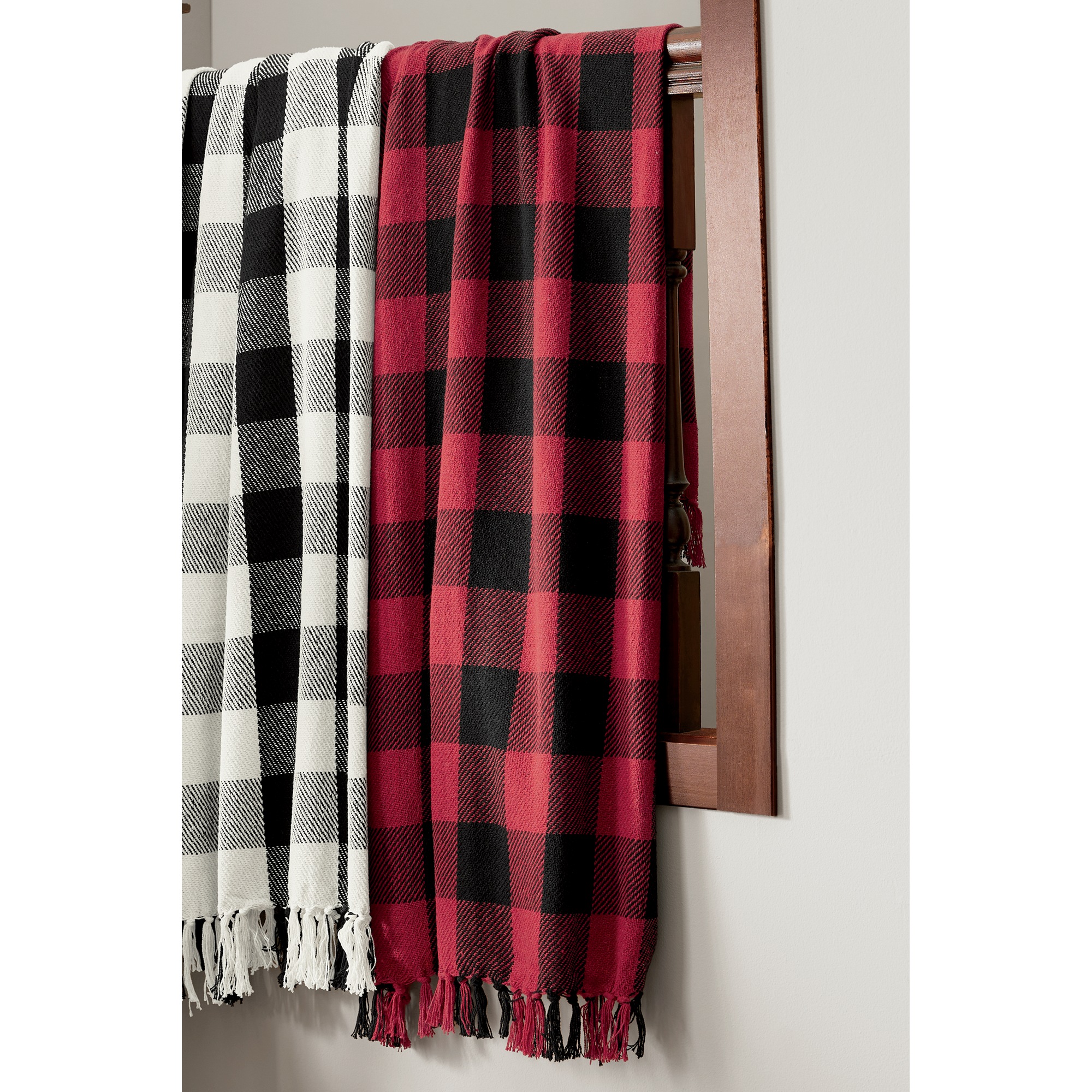 Fringed Buffalo Check Throw, Red Black, large