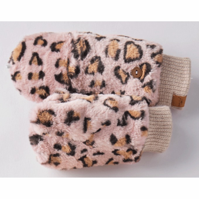 Flurries Plush Mittens, Pink Leopard, large