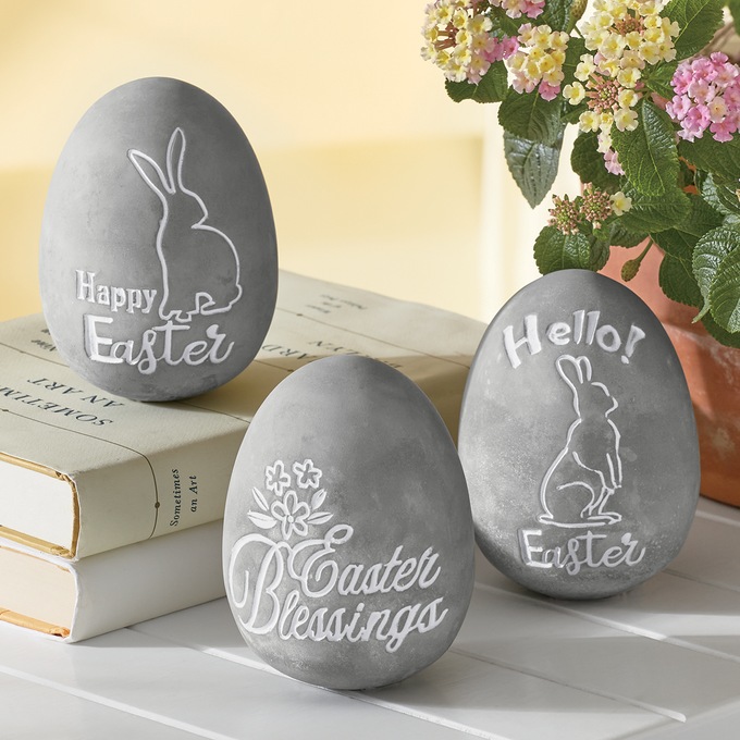 Set of 3 Cement Easter Eggs, , large