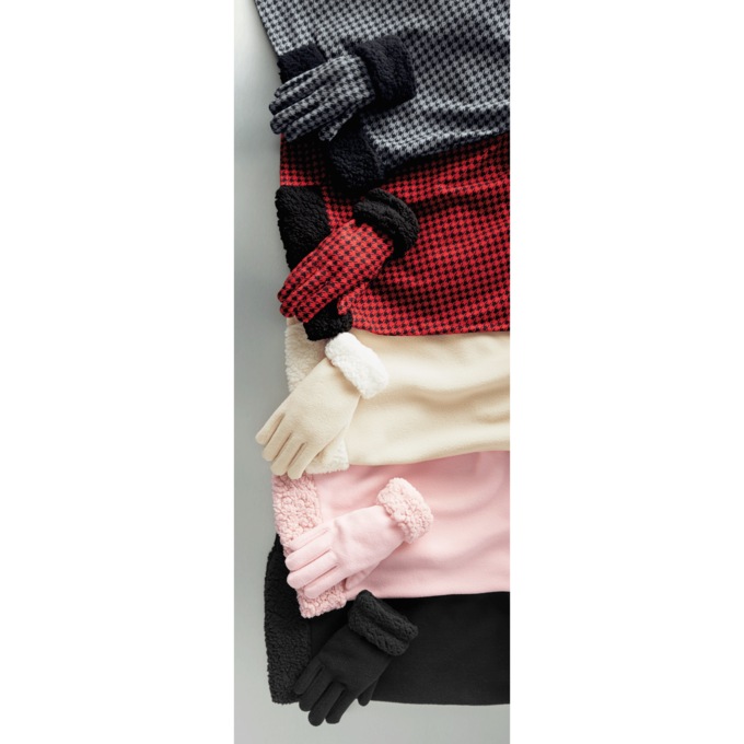 Sherpa-Trim Women's Fleece Cape and Glove Set, New Blush, large