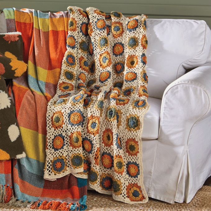 Crochet Granny Square Throw, , large