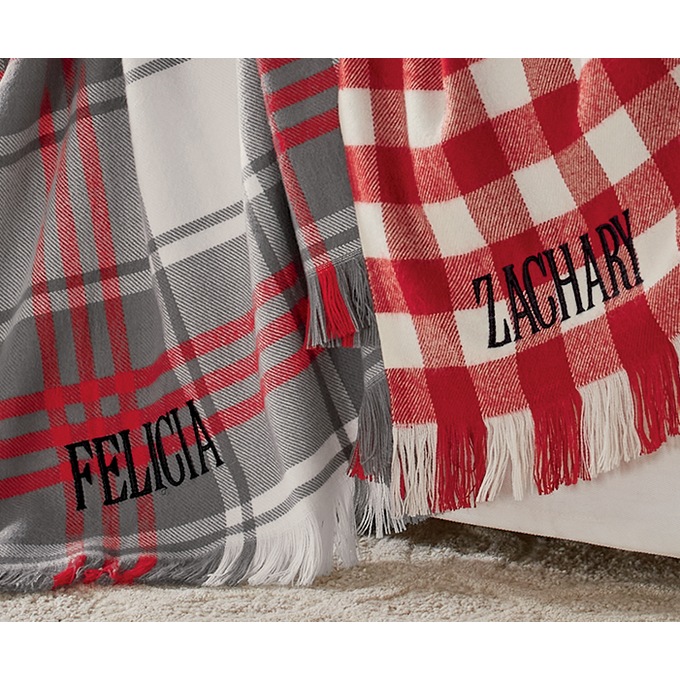 Plaid Fringed Throw, , large