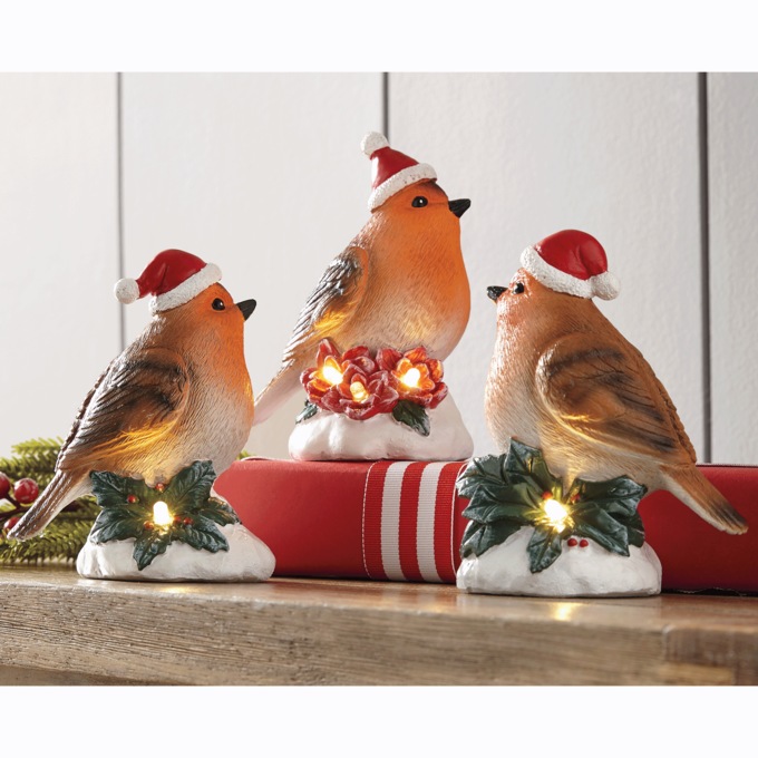 Set of 3 Lit Christmas Birds, , large