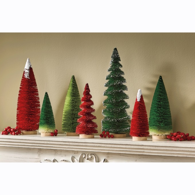 Set of 7 Bottlebrush Sisal Christmas Trees, Multi, large