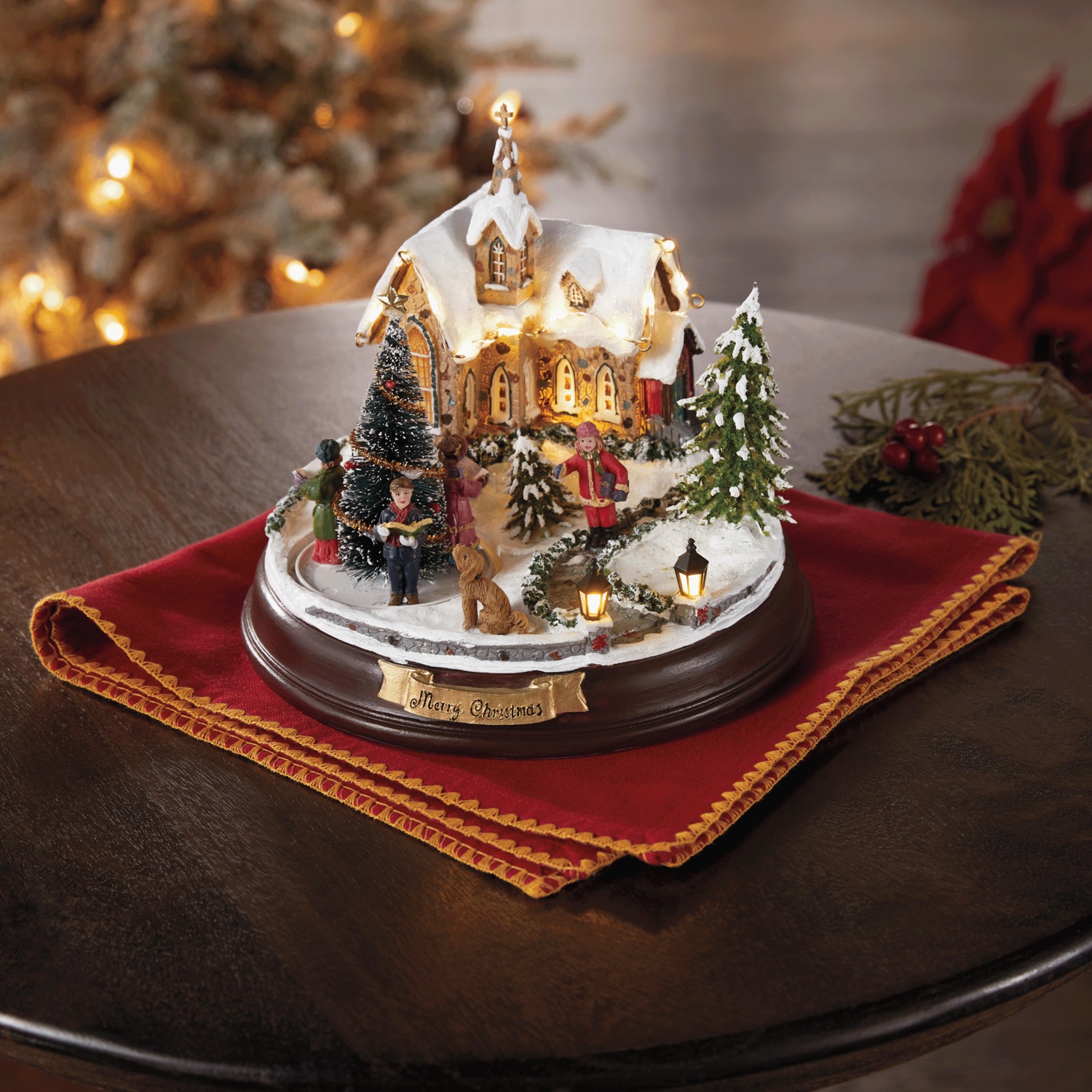 Lit Rotating Christmas Village Scene Swiss Colony