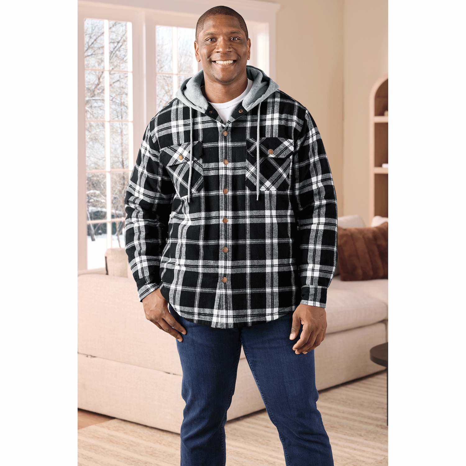 Quilt-Lined Flannel Hoodie | Swiss Colony