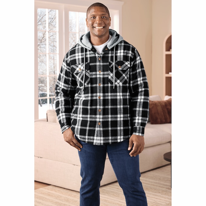 Quilt-Lined Flannel Hoodie, , large