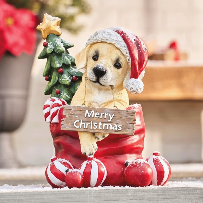 Outdoor Christmas Puppy Figurine, Multi, large