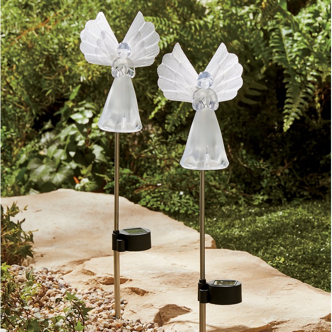 Set of 2 Solar Angel Stakes, , large