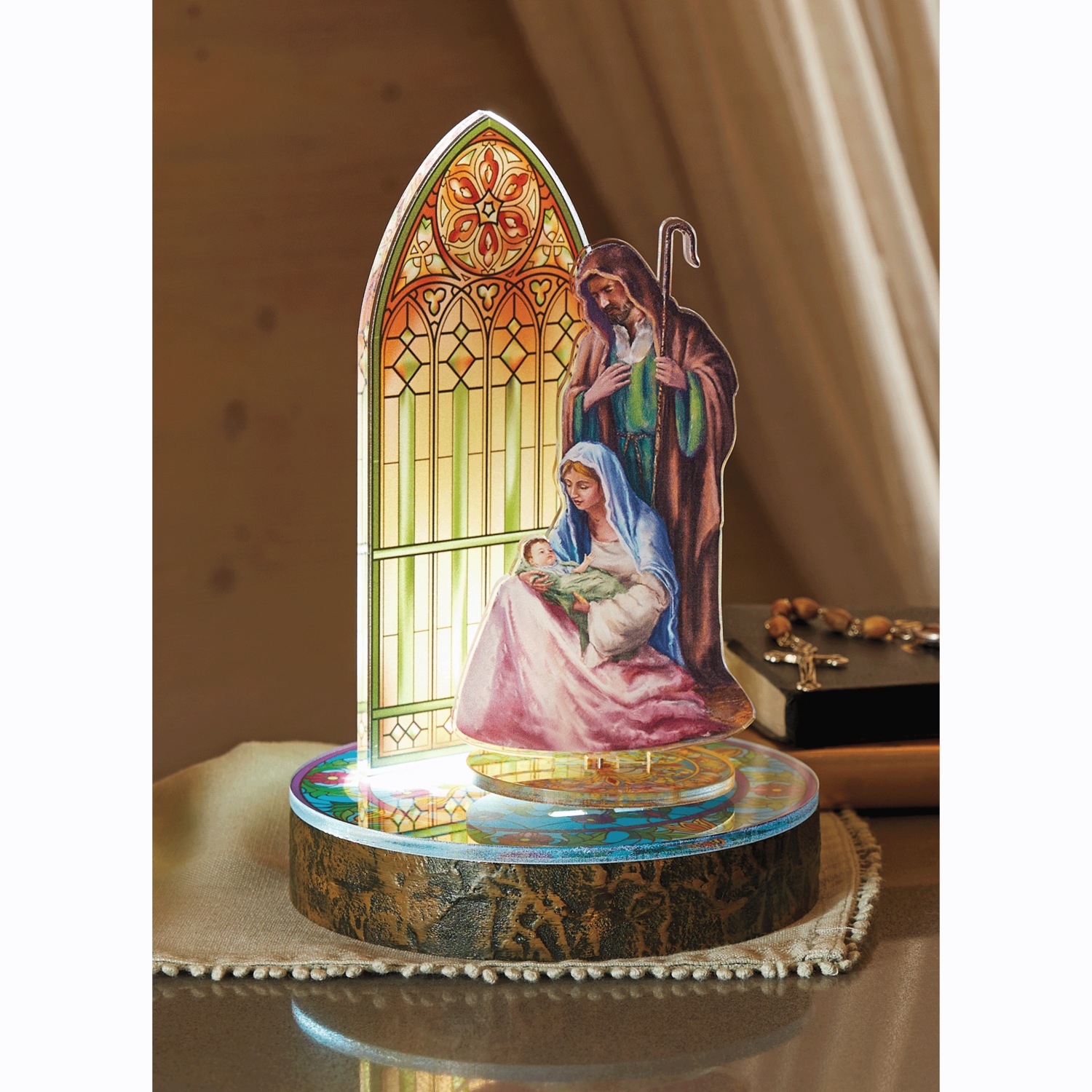 HOLY FAMILY 聖家族 ライト点灯 47cm チカーノ メキシコ 宗教像 LED Rotating Holy Family Dec | Swiss Colony