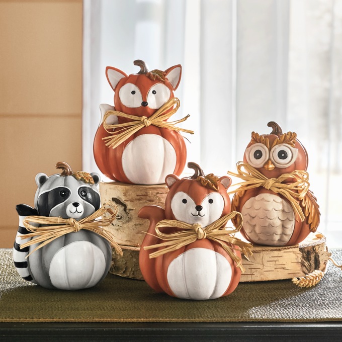 Set of 4 Forest Animal Pumpkins, Multi, large