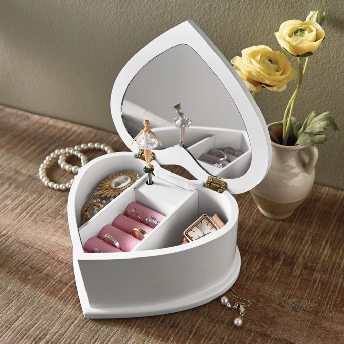 Musical Heart Jewelry Box, White, large