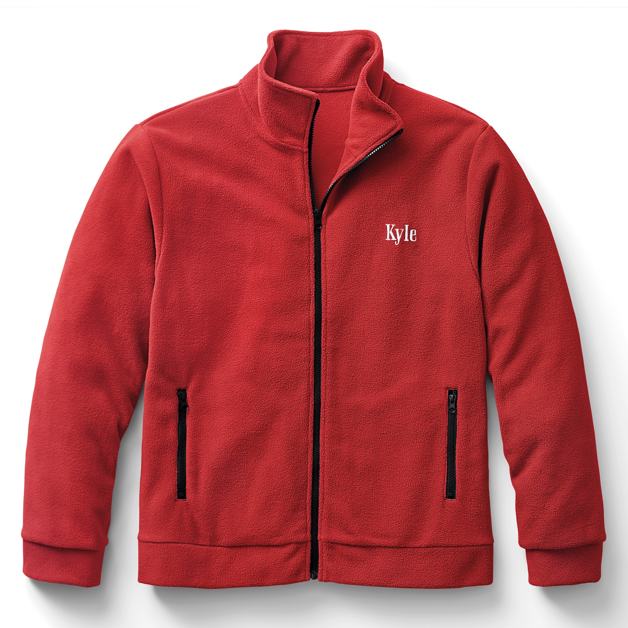 Personalized Men's Fleece Jacket with Front Zipper and Embroidered Name, Spicy Red, large