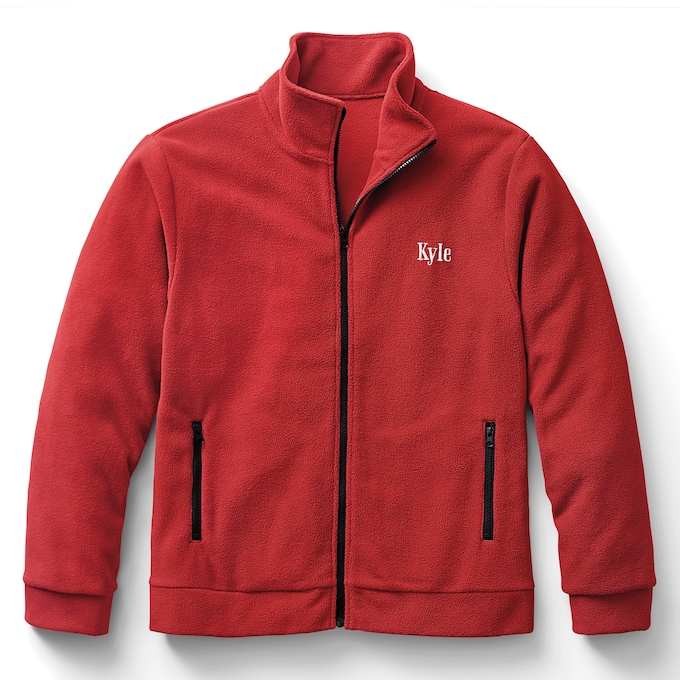 Personalized Men's Fleece Jacket with Front Zipper and Embroidered Name, , large