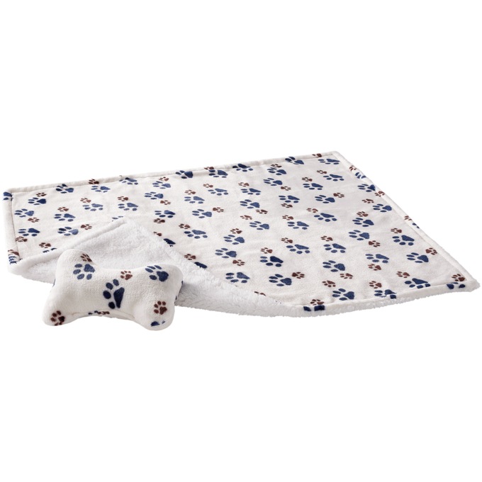 Faux-Sherpa Pet Blanket with Plush Toy, , large