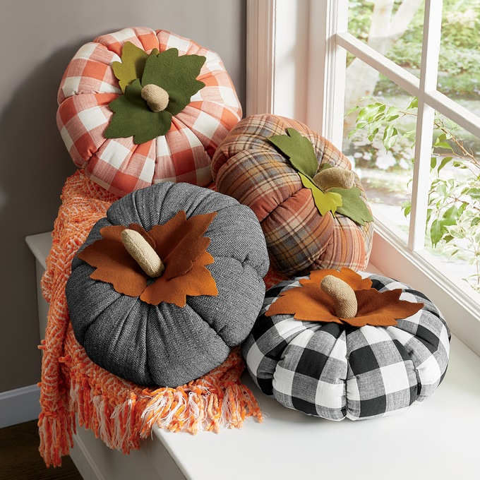 Stuffed Pattern Pumpkin Pillow, , large