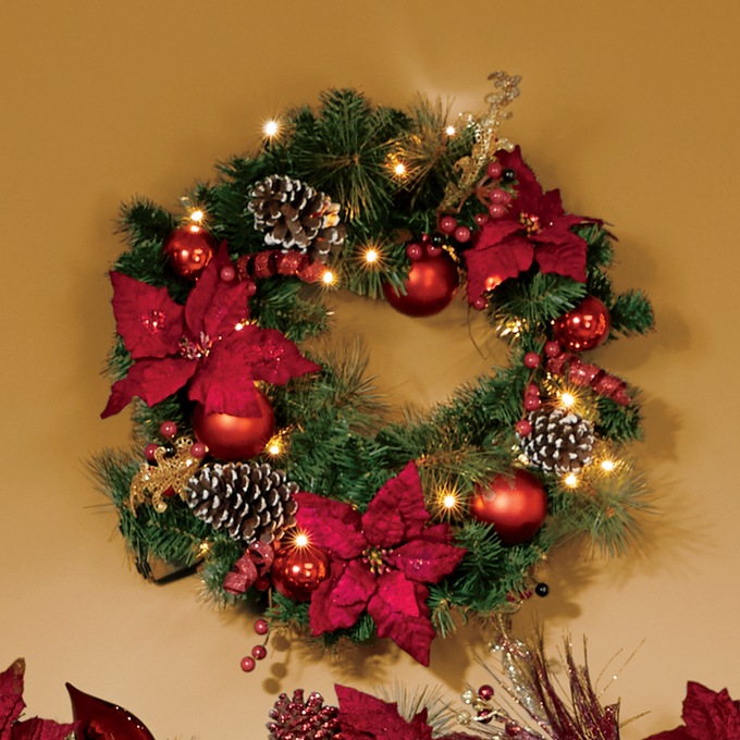 Poinsettia Christmas Wreath, Red, large