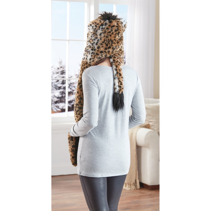 Faux-Fur Animal Hat with Scarf, , large