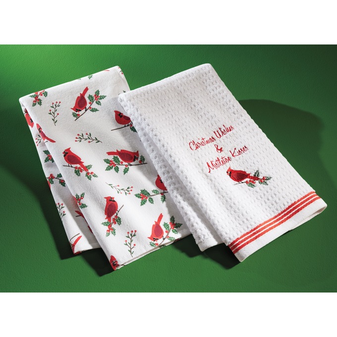 Red and Ivory Kitchen Towels, Set of 2 Kitchen Towels, Hand Towel