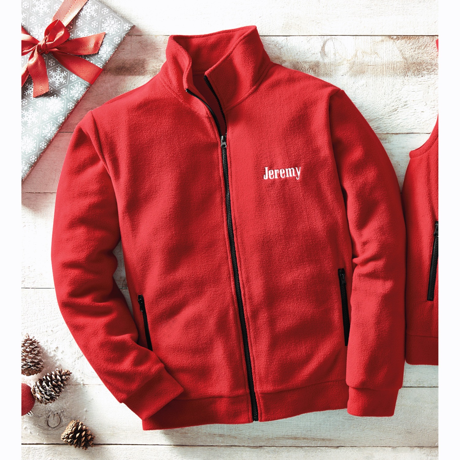 Personalized Men's Fleece Jacket with Front Zipper and Embroidered