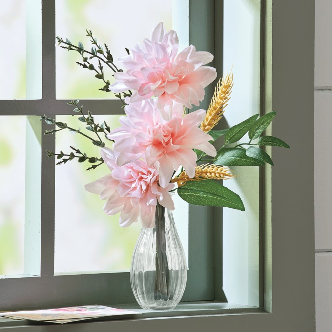 Pink Dahlia Arrangement in Glass Vase, , large