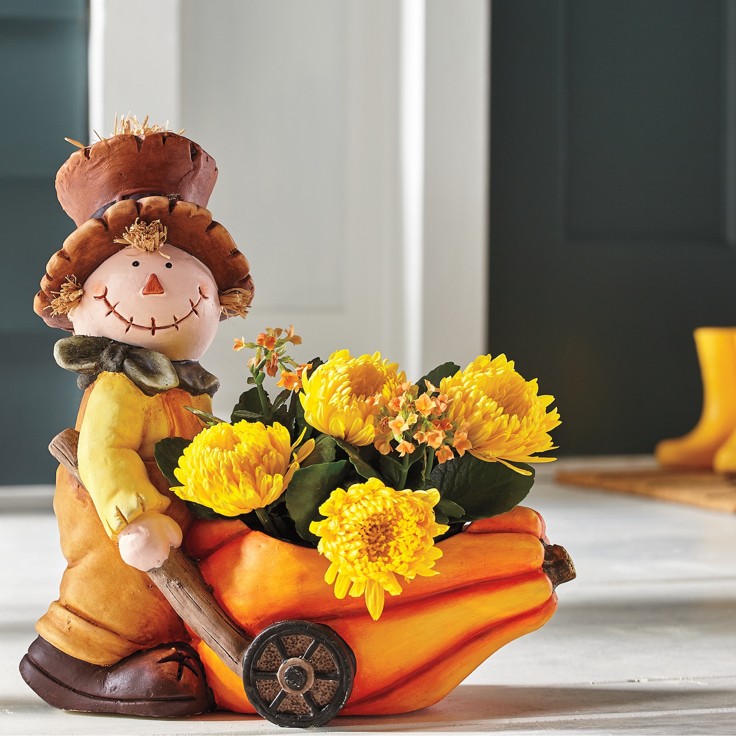 Scarecrow With Gourd Wheelbarrow Figurine | Swiss Colony