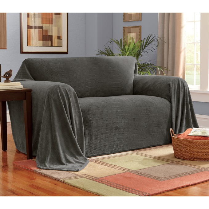 Textured Plush Furniture Throw, Gray, large
