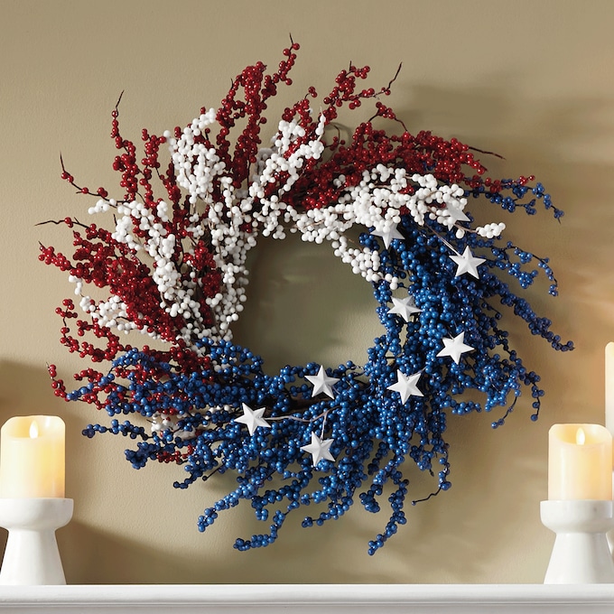 Americana Berry Wreath with Stars, , large