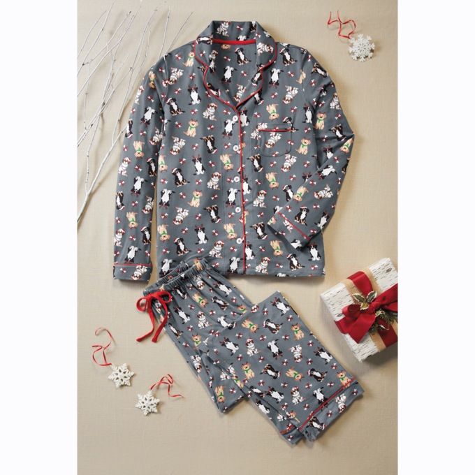 Doggie Holiday PJ Set with Button-down Top and Pull-on Pant, , large