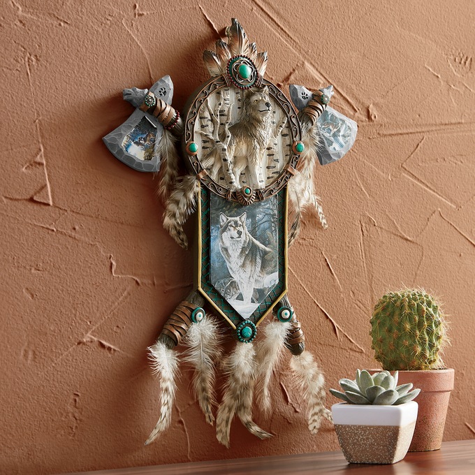 Wolf Art with Genuine Feathers Wall Decor, , large