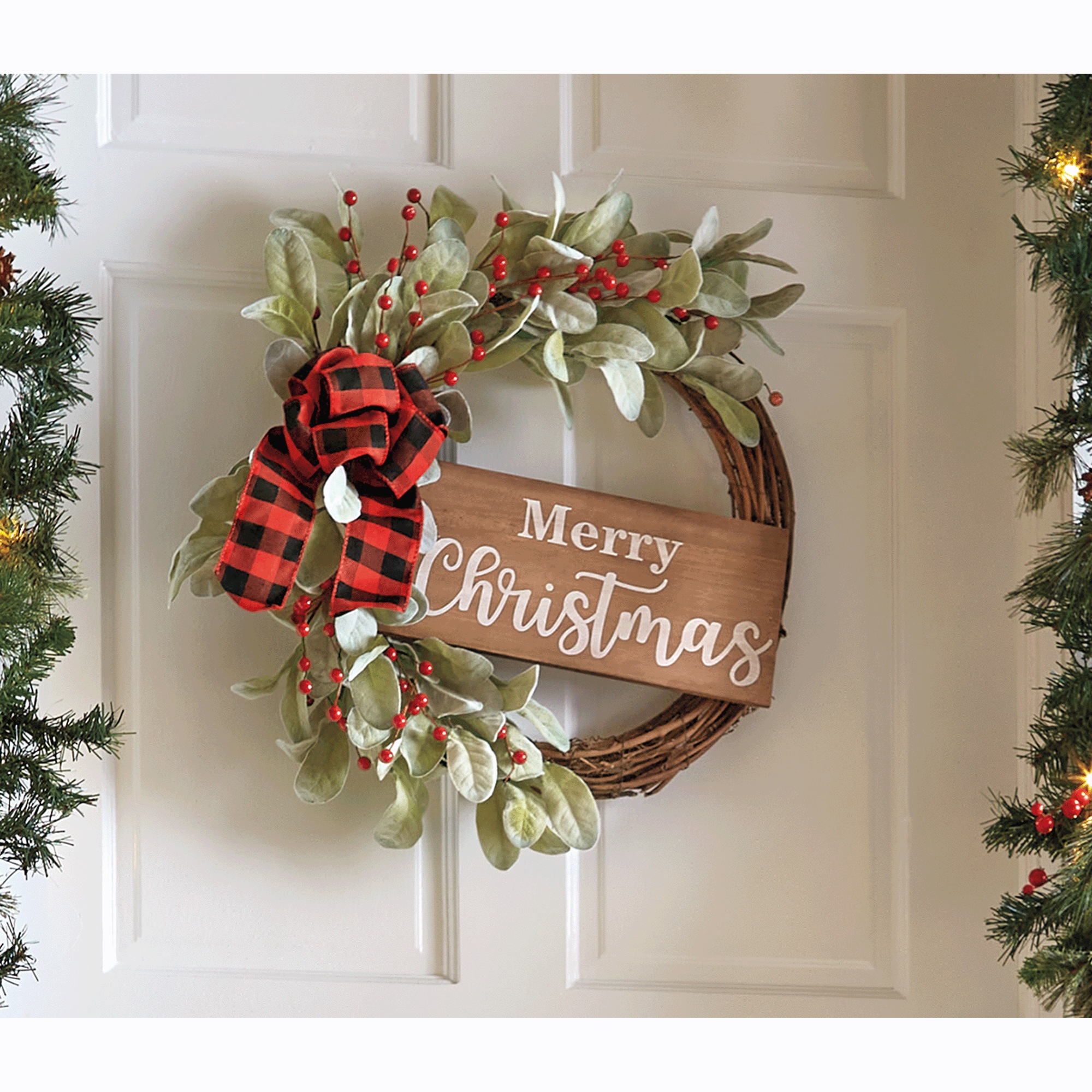 Merry Christmas Eucalyptus Berry Wreath, , large