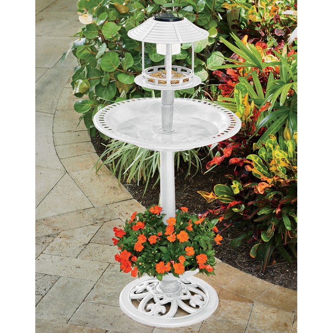 Brooke&#39;s Cove Solar Birdfeeder, White, large