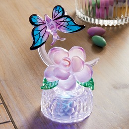 Lighted Glass Purple Butterfly with Rose, , large