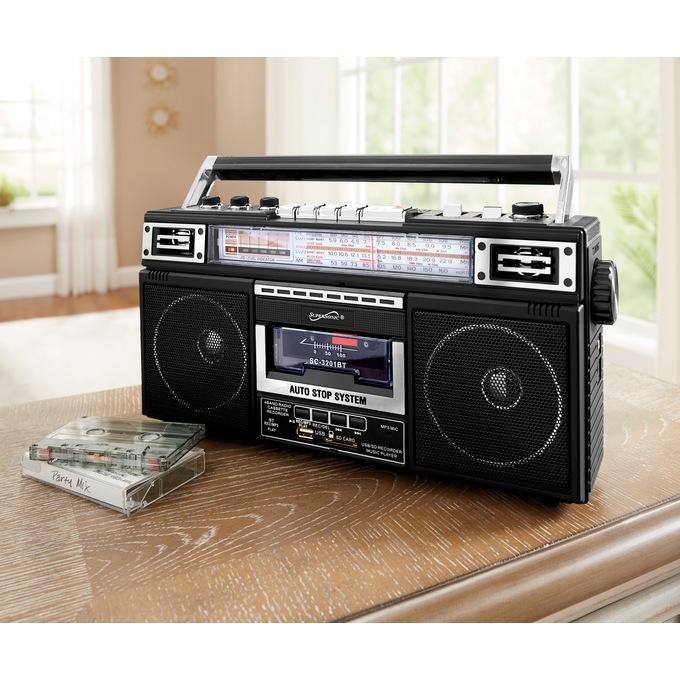 Supersonic 4-Band Radio and Cassette Player with Bluetooth, Black, large