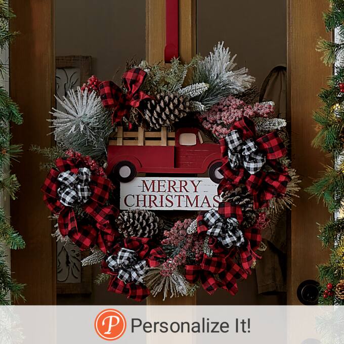 Swiss Colony Christmas 2022 Plaid Merry Christmas Wreath | Swiss Colony