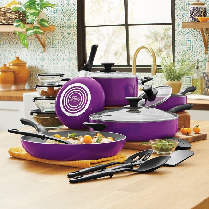 Ginny's 22-Piece Ceramic Cookware Set, Purple Punch, large