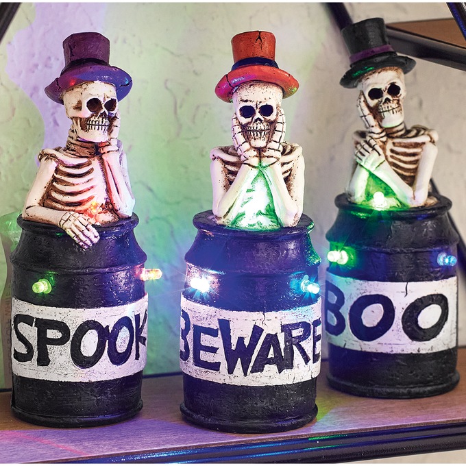 Set Of 3 Lit Skeletons, , large