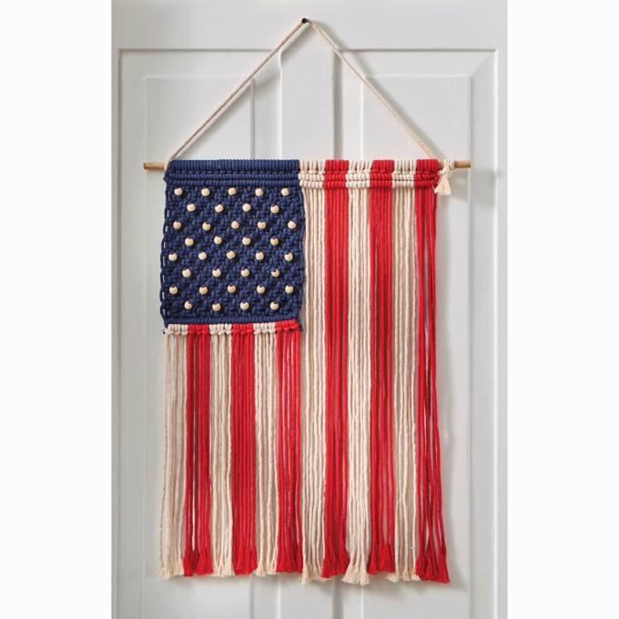American Flag Macramé Hanging, , large