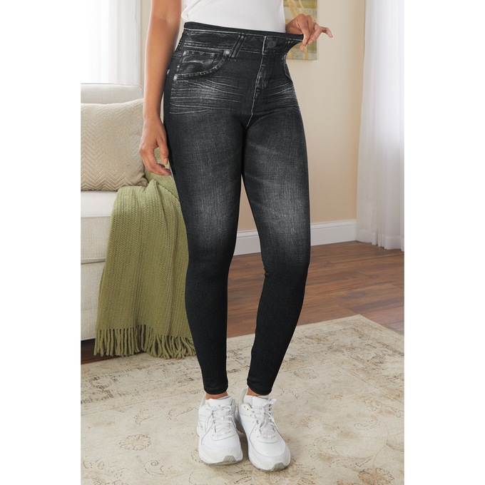 Compression Slim Leggings, Distressed Black, large